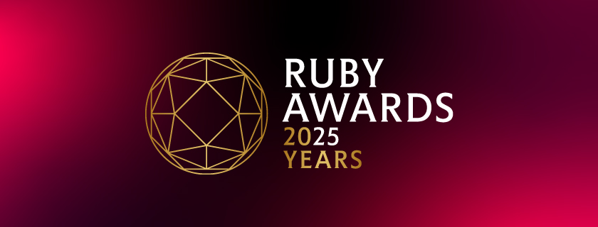 Gold Ruby Awards logo on a ruby background