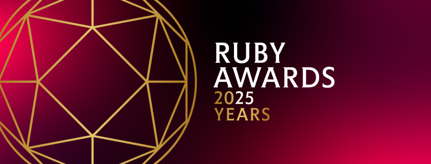 Gold Ruby Awards logo on a ruby background