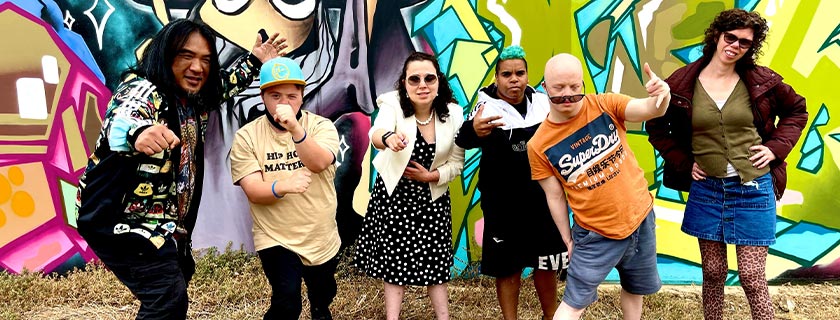 Artists from Tutti Arts attending a hip hop masterclass